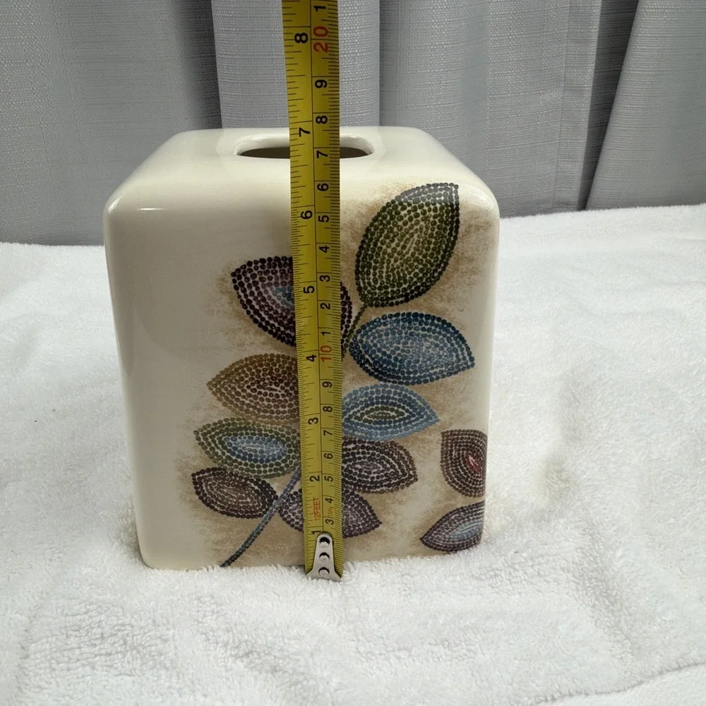 Croscill Home Mosaic Leaves Ceramic Square Tissue Box Cover Cream W Multi Color